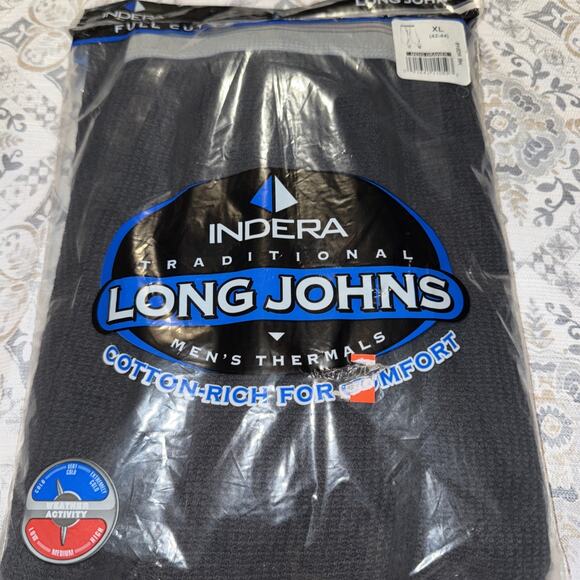 Indera Mens Traditional Long Johns Thermal Underwear Pant Black XLarge 42 44 XL - Picture 1 of 10